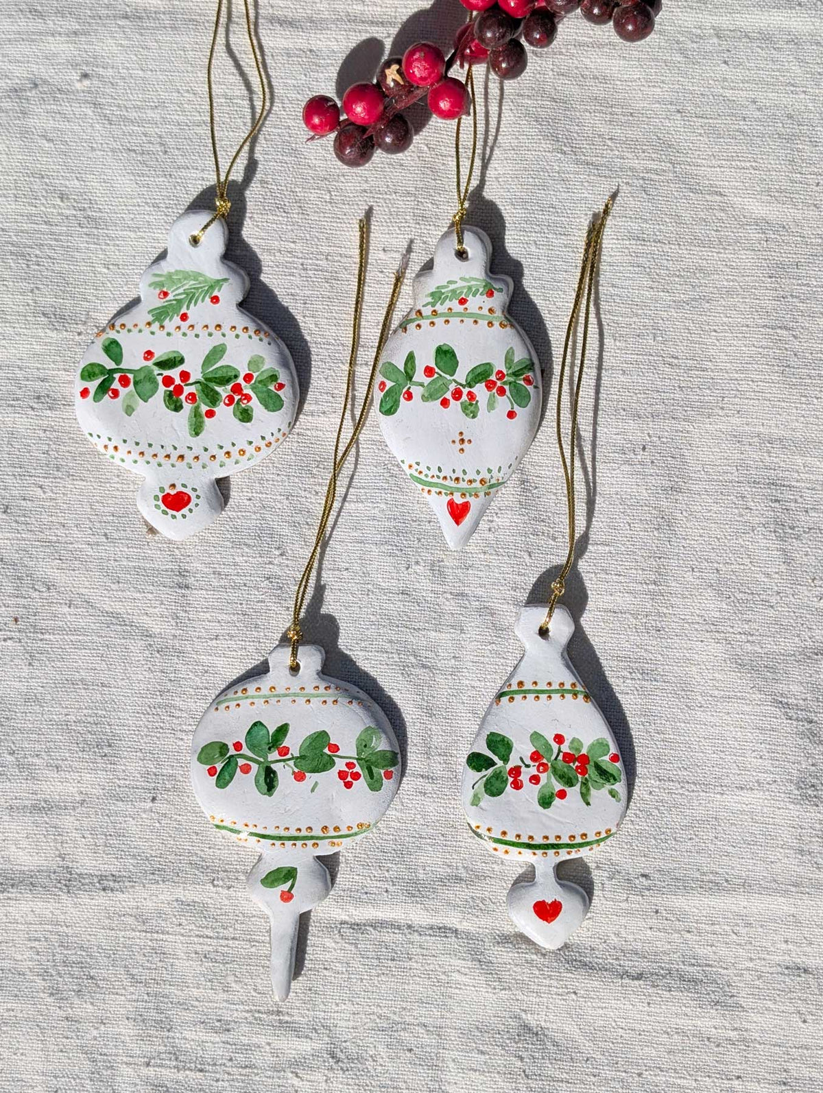 Set cadou pentru Crăciun (4) - decorațiuni create 100% manual (4 piese) + felicitare