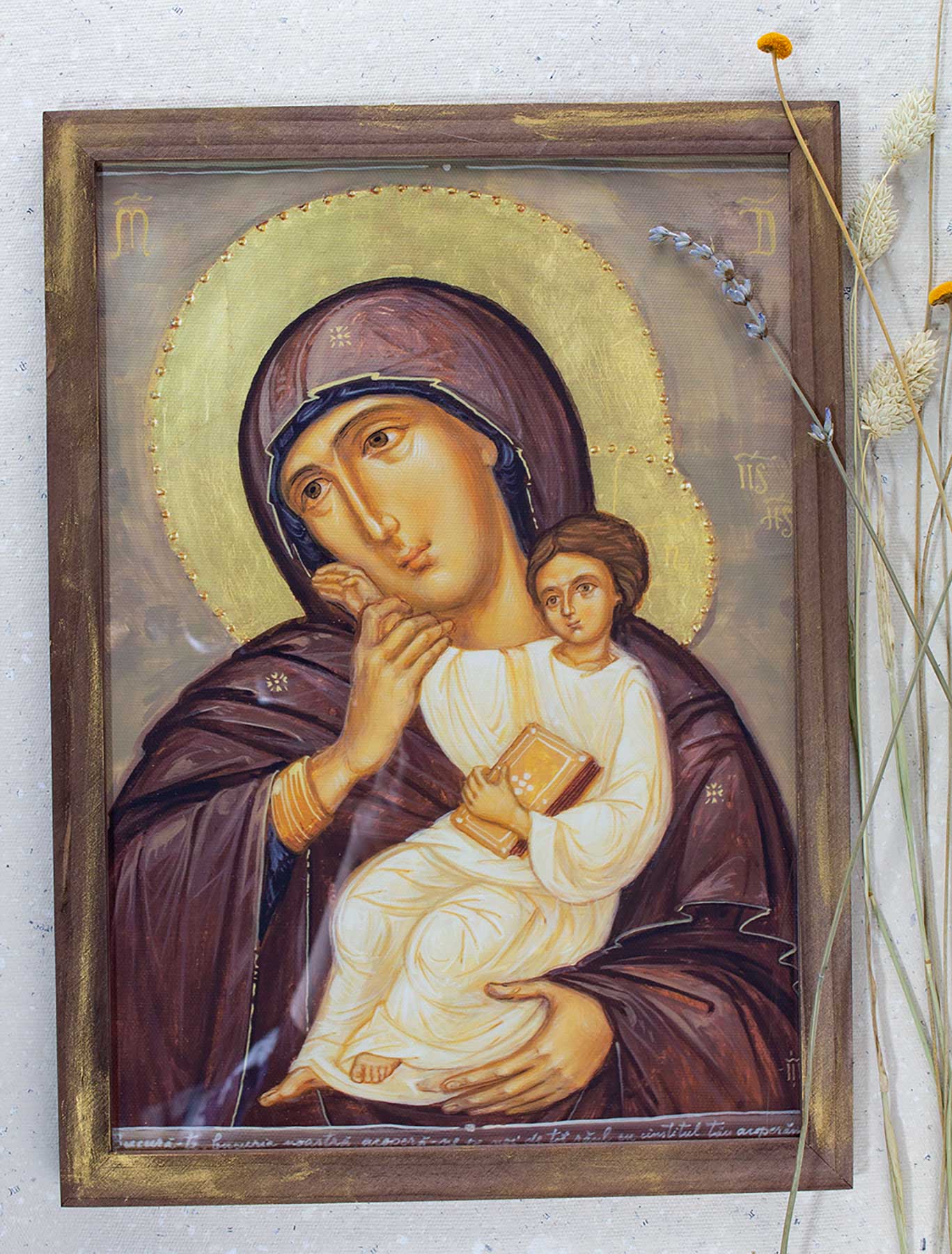 Maica Domnului Mângâietoarea - icoană, imprimare de artă pe pânză fină 23/32 cm