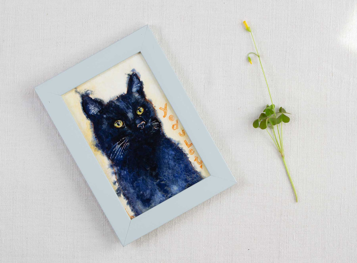 Black cat painting 13x18cm
