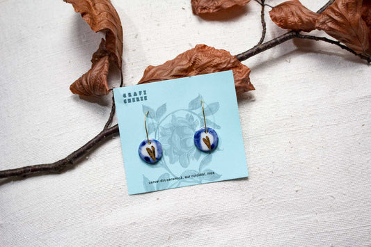 Cercei „Blue Night” inimă  - ceramică și aur coloidal
