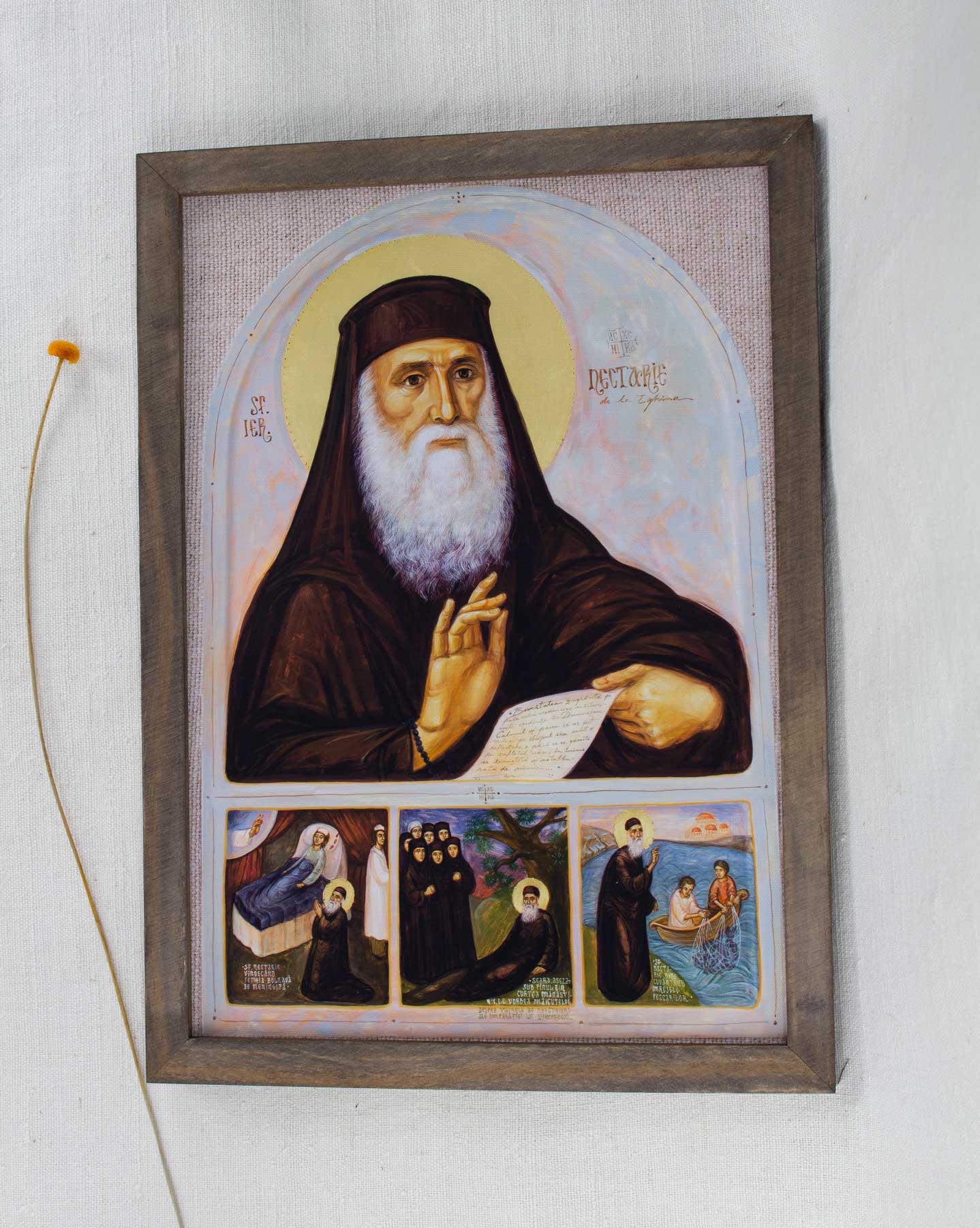 Sfântul Nectarie - icoană cu scene din viața sa - imprimare de artă pe pânză fină