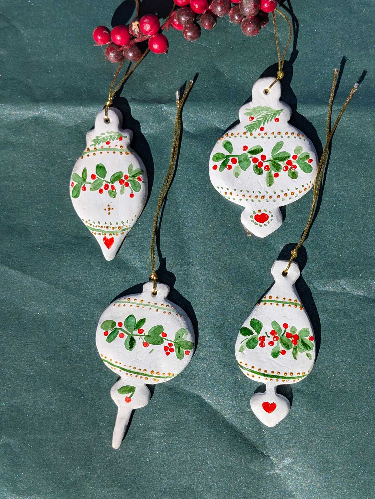 Set cadou pentru Crăciun (4) - decorațiuni create 100% manual (4 piese) + felicitare