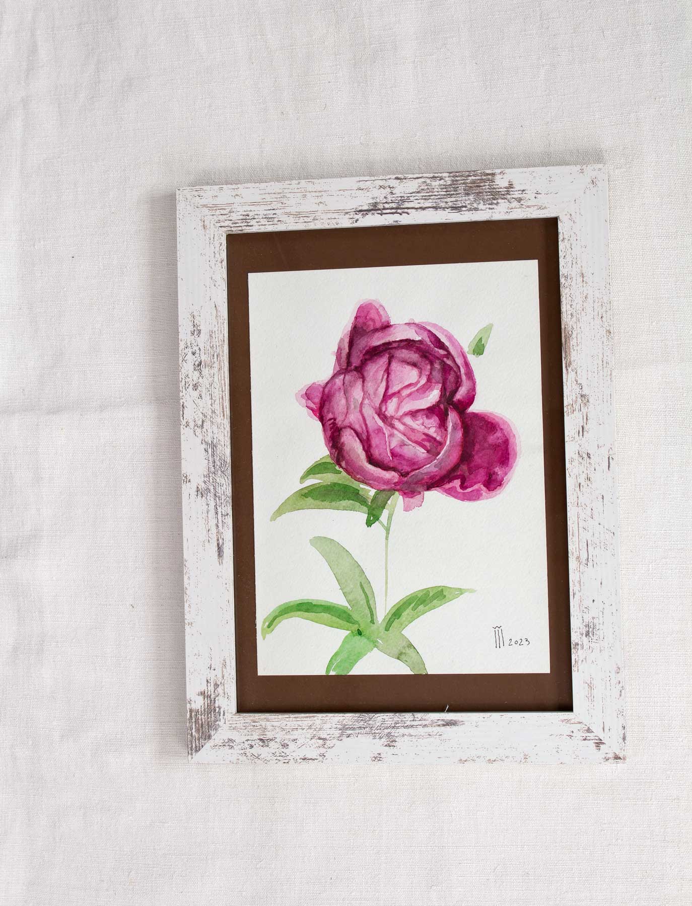Tablou pictat cu bujor roz - original