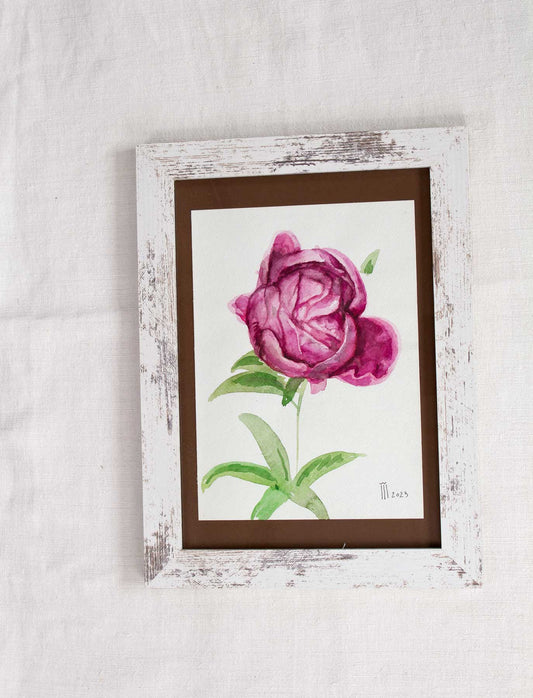 Tablou pictat cu bujor roz - original