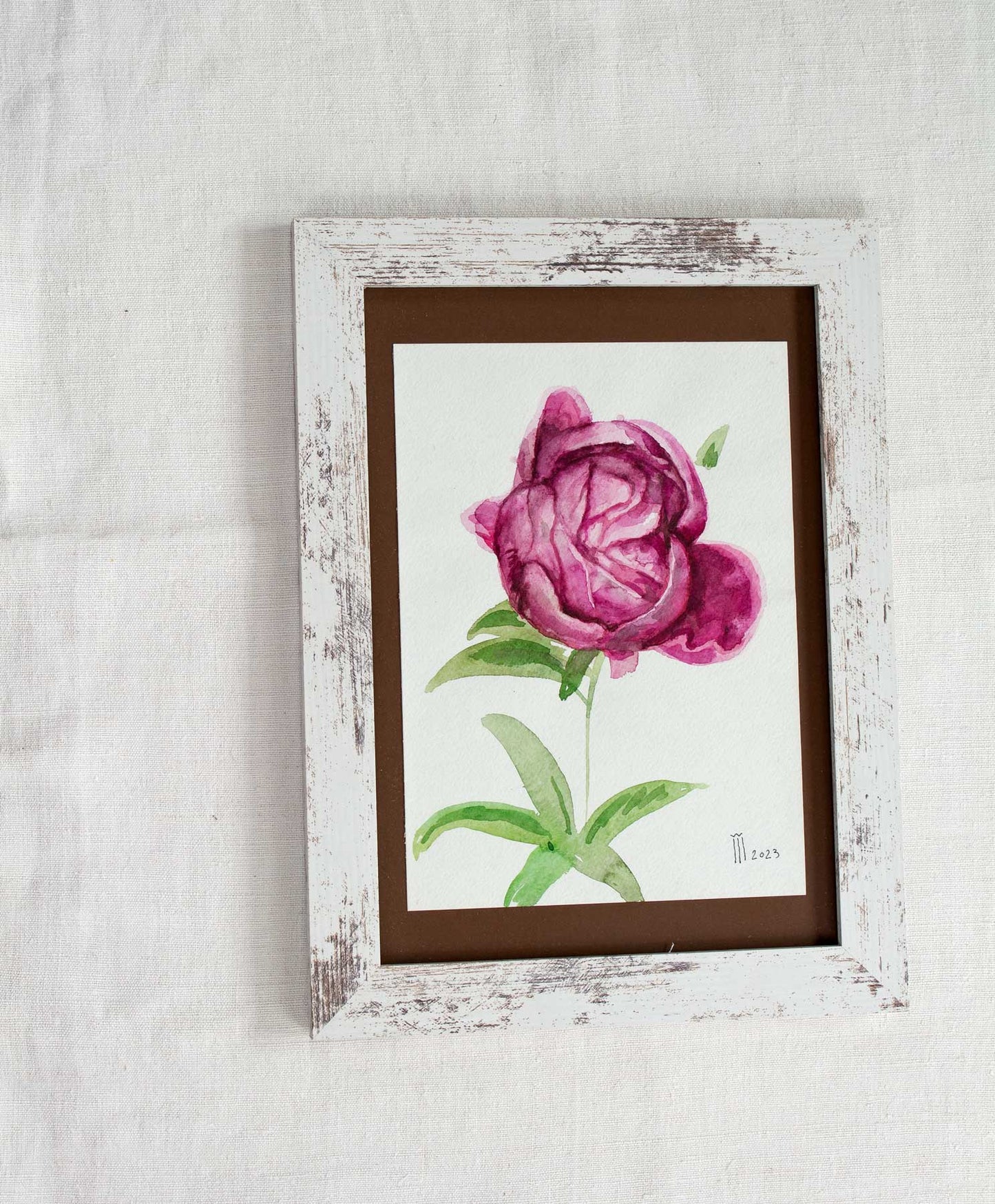Tablou pictat cu bujor roz - original