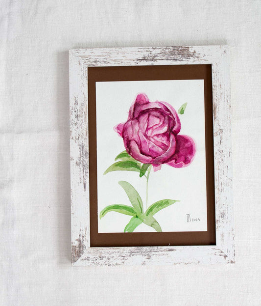 Tablou pictat cu bujor roz - original