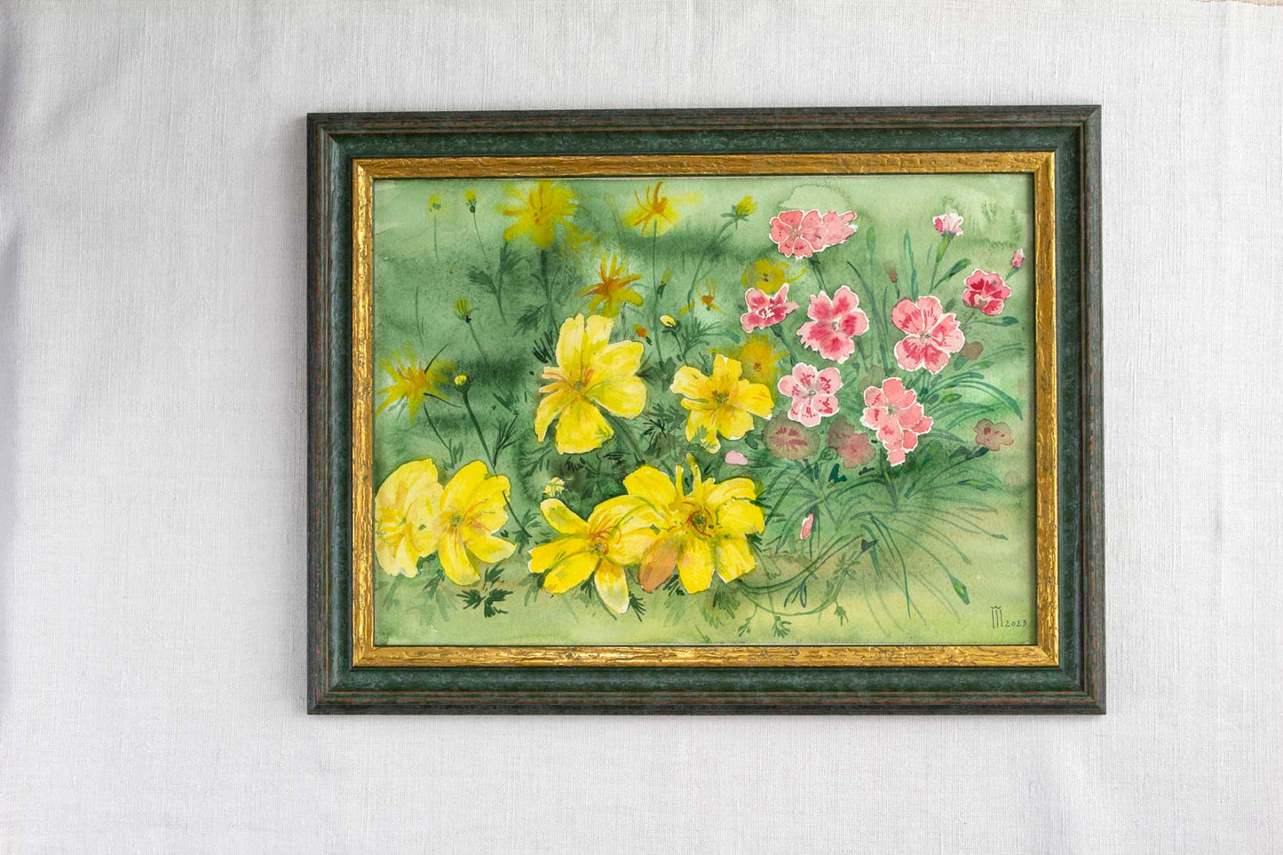 Tablou pictat cu flori din grădină