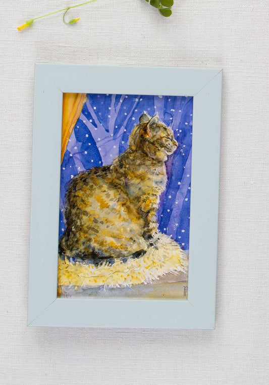 Tablou cu pisică „Iarna, la fereastră” 13/18cm