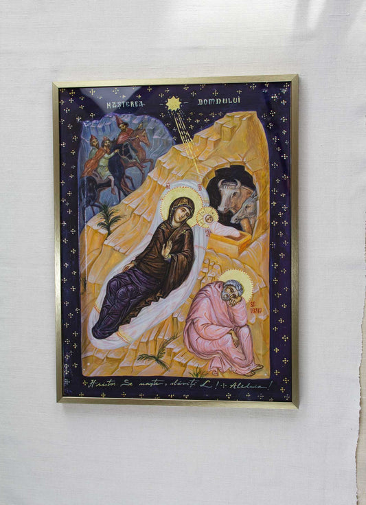 Nașterea Domnului - icoană, imprimare de artă pe pânză fină 31/42 cm