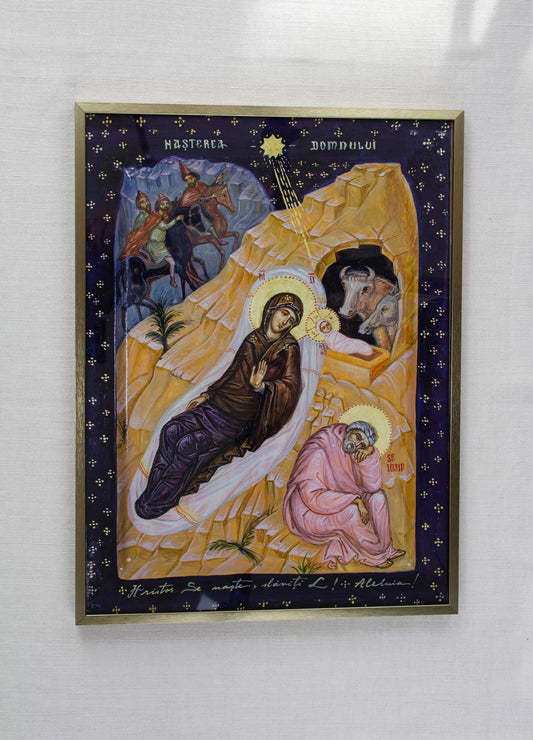Nașterea Domnului - icoană, imprimare de artă pe pânză fină 31/42 cm