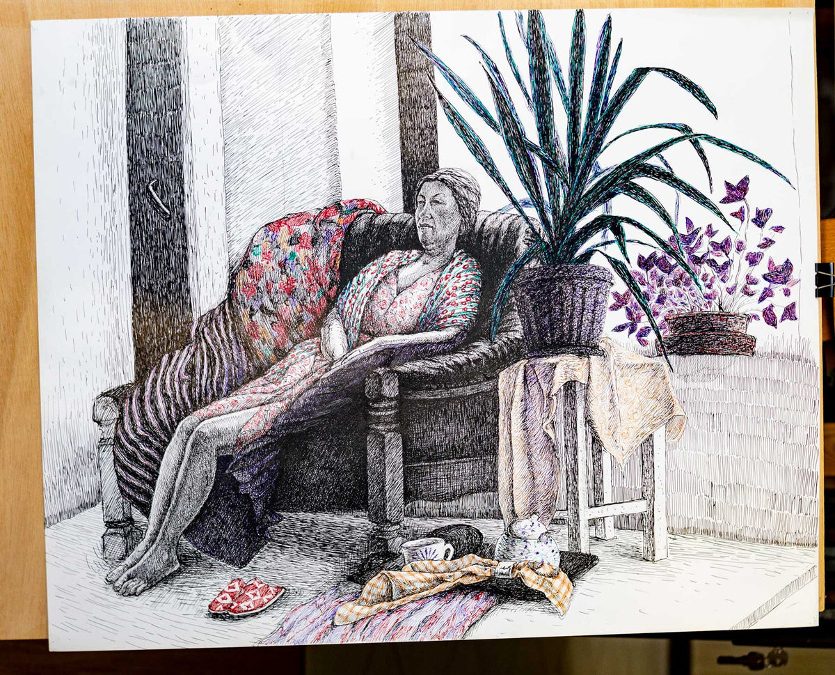 „Relaxare” - Studiu desen original, în peniță cu tuș