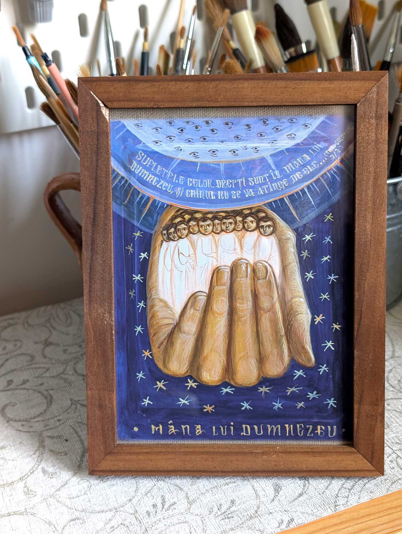 „Mâna lui Dumnezeu” - icoană, imprimare de artă pe pânză fină 21/15 cm