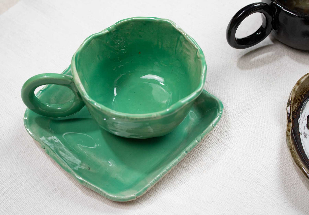 Set ceașcă + farfuriuță verde proaspăt