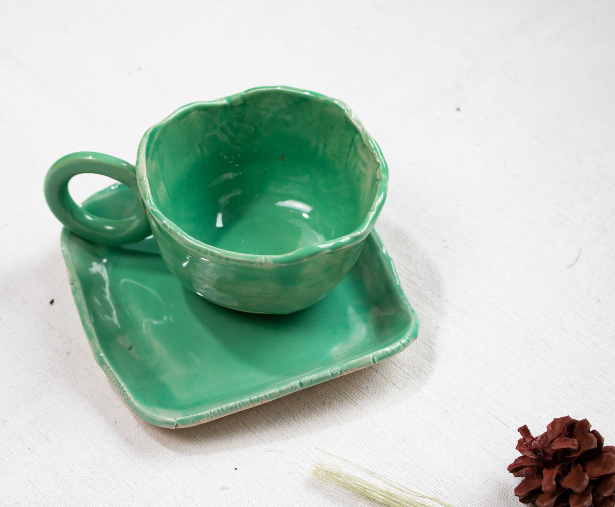 Set ceașcă + farfuriuță verde proaspăt