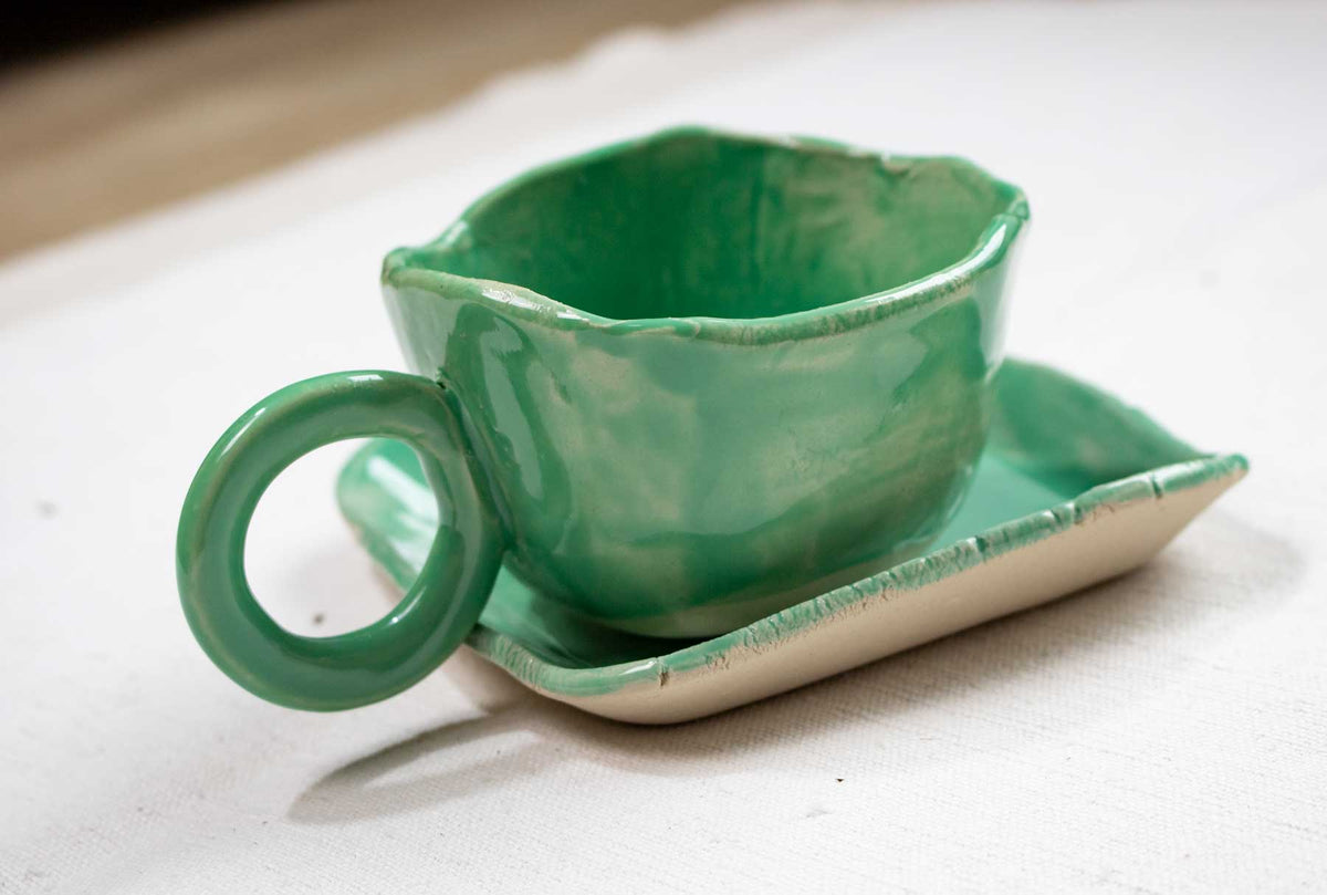 Set ceașcă + farfuriuță verde proaspăt