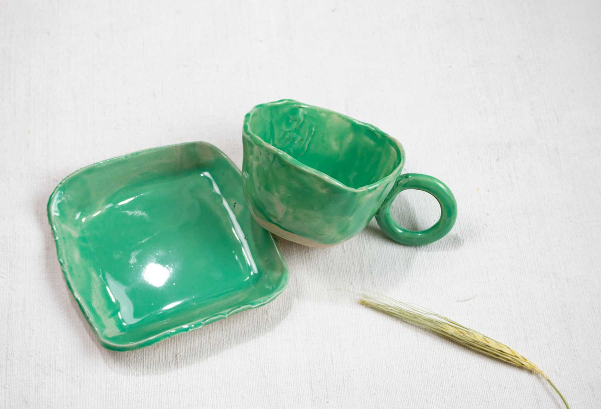 Set ceașcă + farfuriuță verde proaspăt