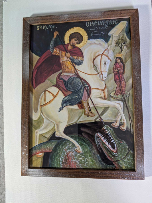 Sfântul Gheorghe pe cal - icoană, imprimare de artă pe pânză fină 23/32 cm