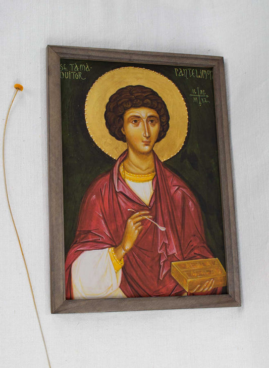 Sfântul Pantelimon vindecătorul - icoană, imprimare de artă pe pânză fină 23/32 cm