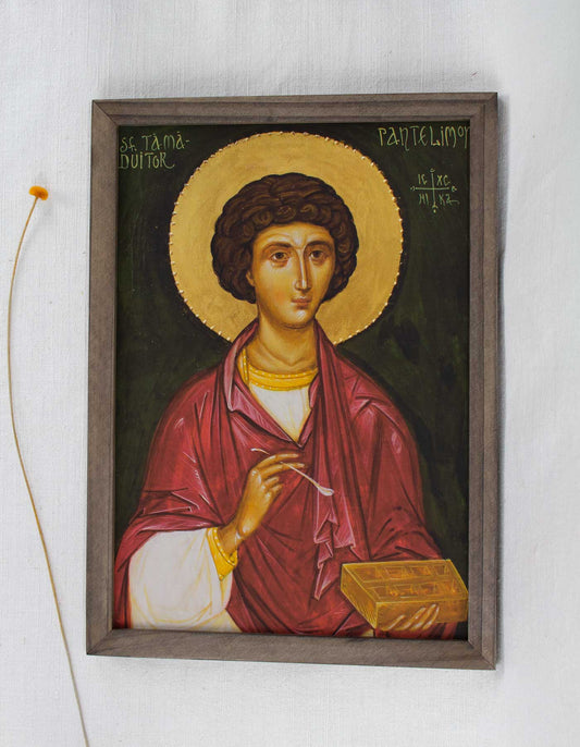 Sfântul Pantelimon vindecătorul - icoană, imprimare de artă pe pânză fină 23/32 cm