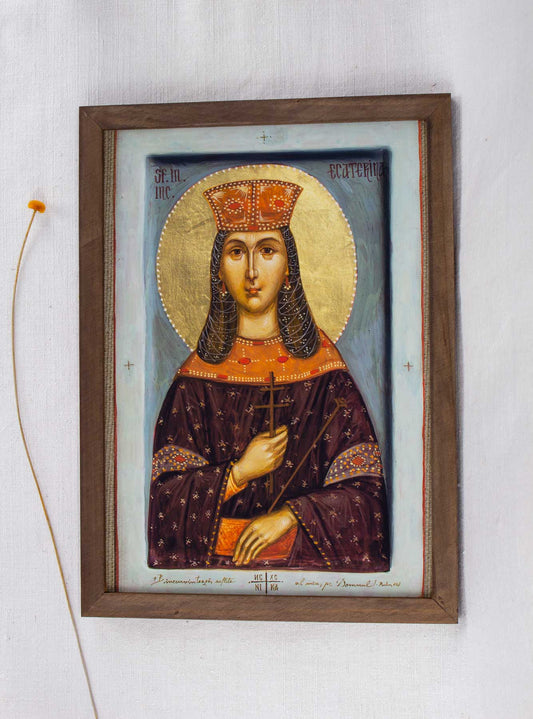 Sfânta Ecaterina- icoană, imprimare de artă pe pânză fină 23/32 cm