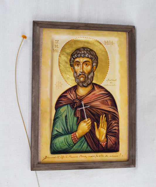 Sfântul mare mucenic Mina - icoană, imprimare de artă pe pânză fină 23/32 cm