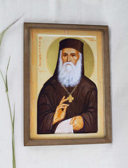 Sfântul Nectarie vindecătorul - icoană, imprimare de artă pe pânză fină 23/32 cm