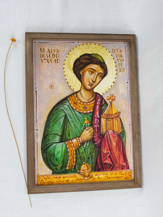 Sfântul Ștefan- icoană, imprimare de artă pe pânză fină 23/32 cm