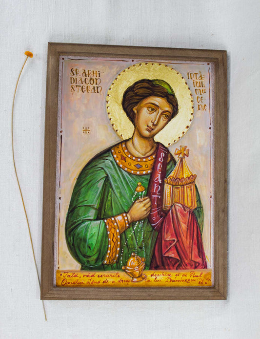 Sfântul Ștefan- icoană, imprimare de artă pe pânză fină 23/32 cm