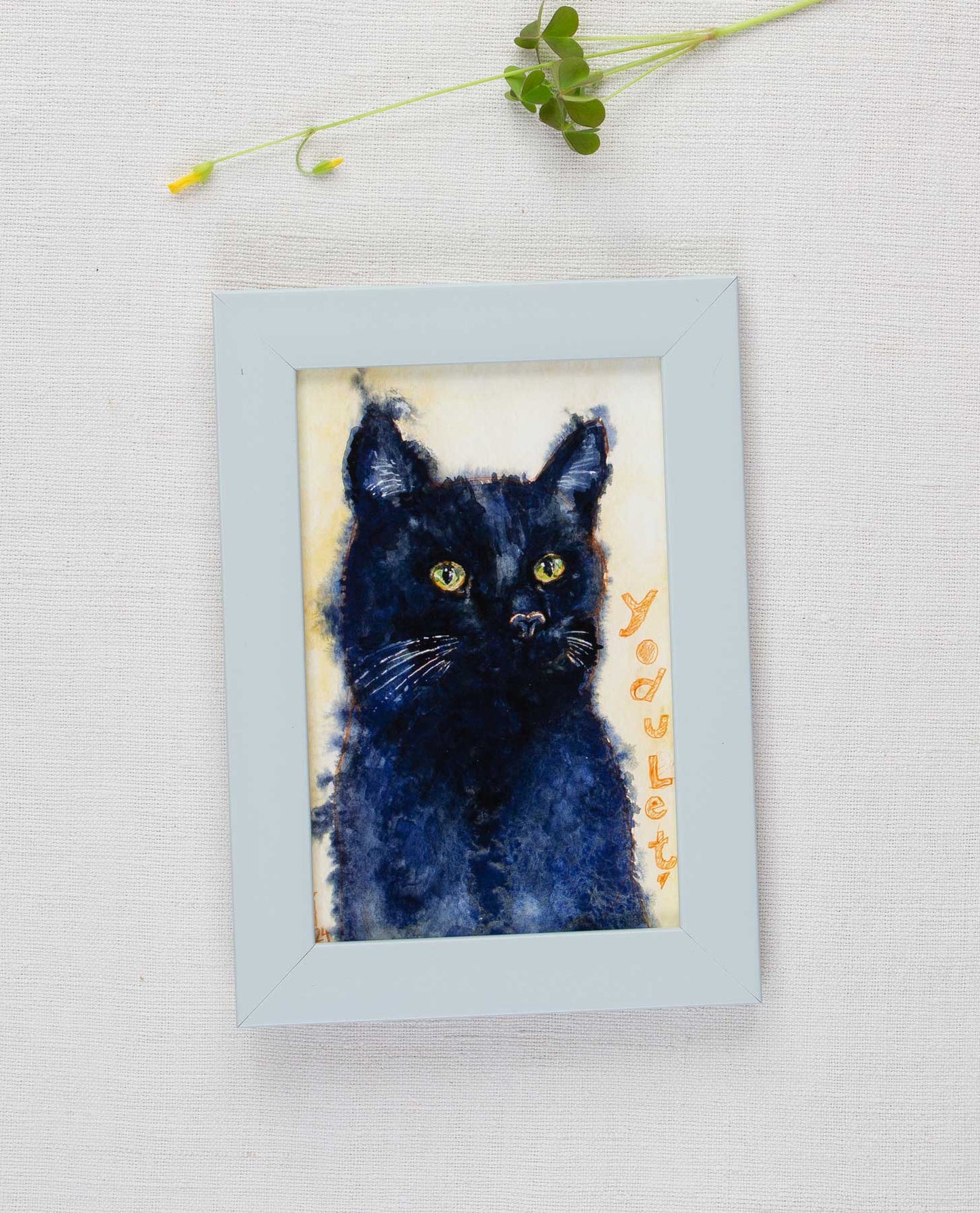 Black cat painting 13x18cm